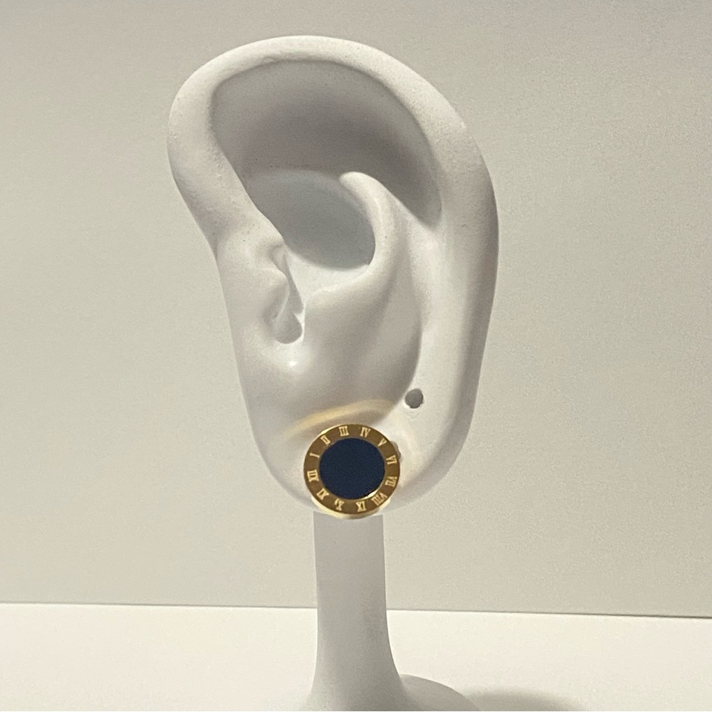 18K Gold Plated Titanium Steel Stud Earrings Gold and Black - Picture 3 of 5